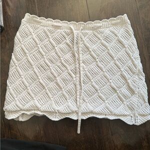 White Crochet Drawstring Mini Skirt